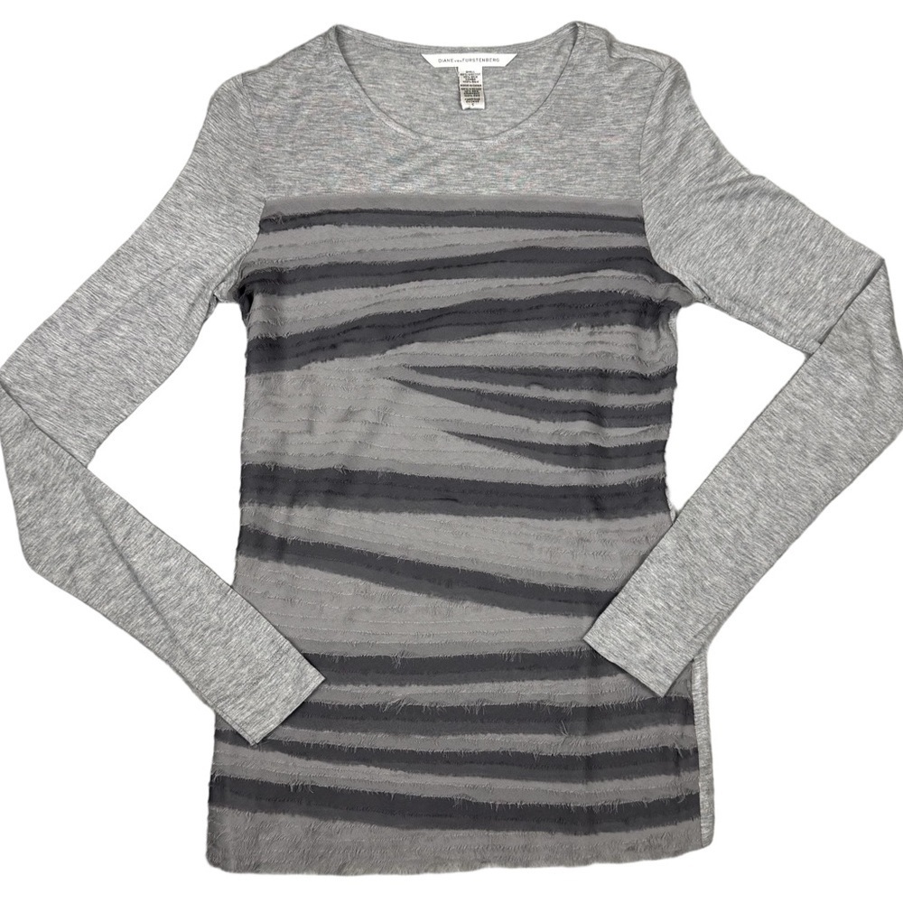 Diane Von Furstenberg Noella Blouse Grey Silk Blend Lightweight Small Going Out
